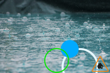 Be Flood Smart campaign. Image shows large raindrops falling. This image includes the Eye on Calderdale branding.