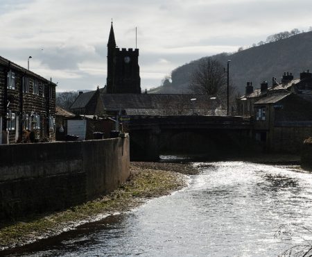 River Calder on a sunny day in Mytholmroyd.