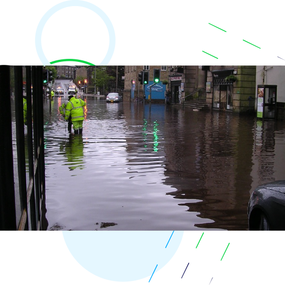 Hebden Bridge cinema and street under water following flooding.