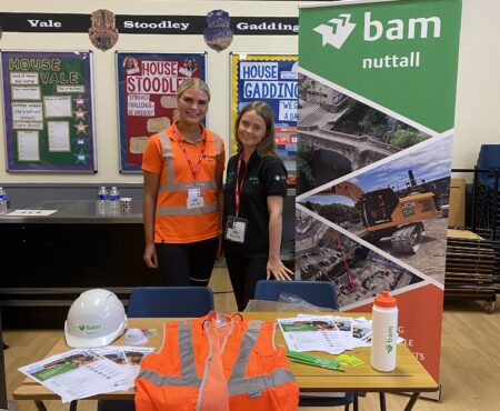 Trainee Engineer, India & Apprentice Quantity Surveyor, Lucy, attending Todmorden High School Careers Fair