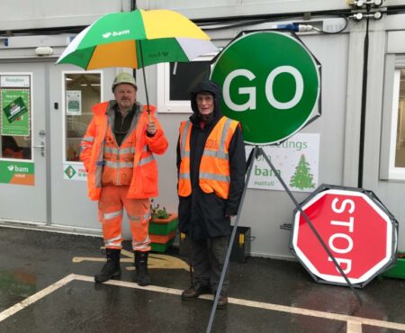 Forman, Gareth with Lead Flood Warden, Andrew Entwistle with some signs donated to Hebden Bridge Flood Action Group to assist with their vital work in helping the town