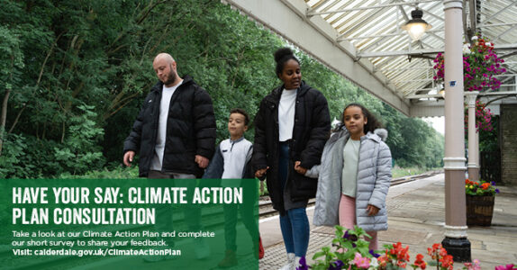 Have you say: Climate Action Plan Consultation. Family in Hedben Bridge train station. 