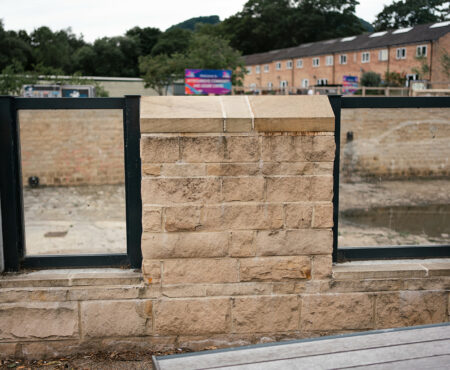 Glass panes as part of the Mytholmroyd flood alleviation scheme