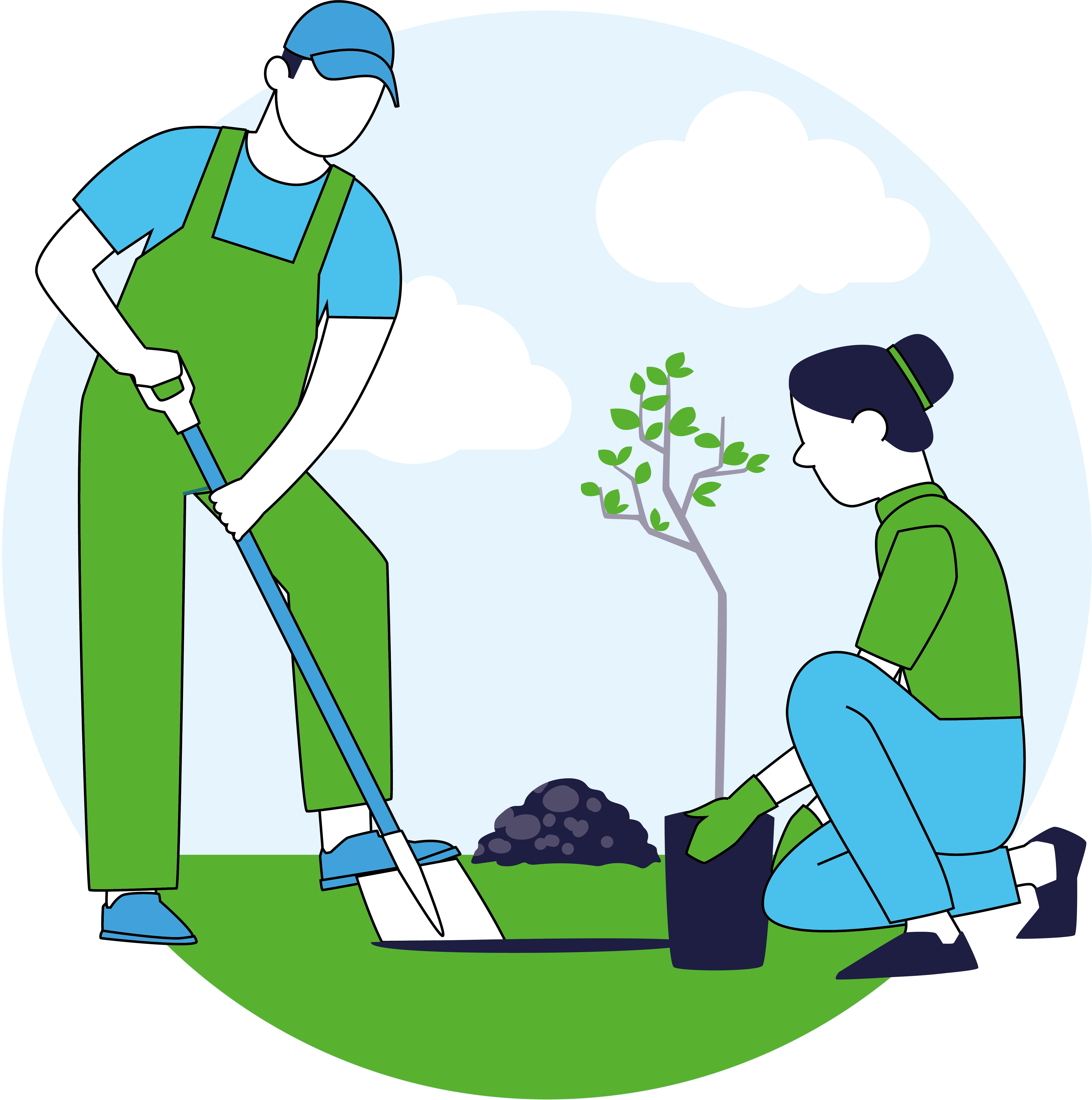 Volunteer tree planting graphic.