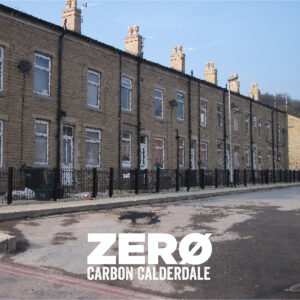 A row of stone built terrace houses in Calderdale, under blue skies.