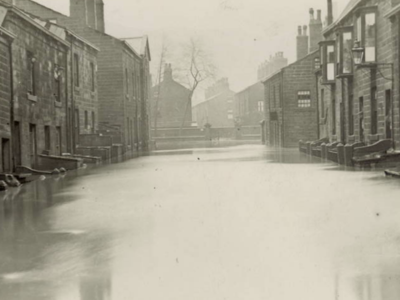 Flooded street in Calderdale in 1930s