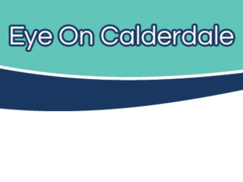 Old version of the Eye on Calderdale logo with light blue and dark blue wave.