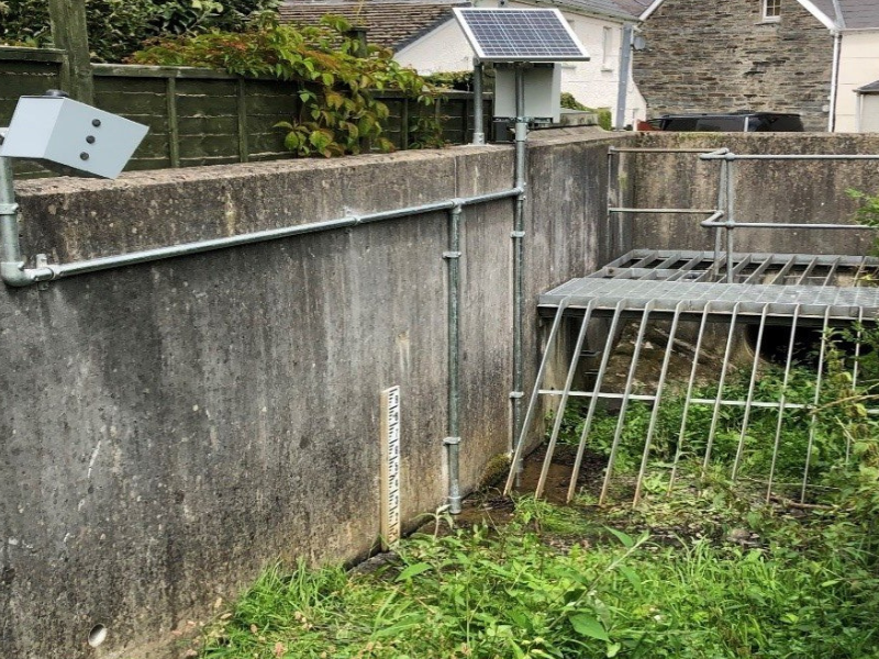 Calderdale Council drainage assets along with a camera. Camera installed along the river to help monitor drainage and spot flood risks.