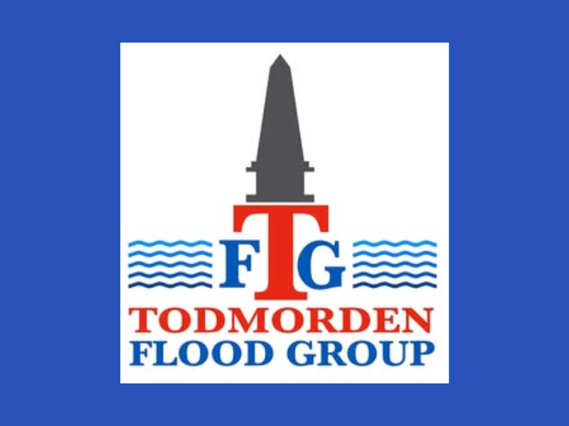 Blue and red logo of the Todmorden Flood Group.