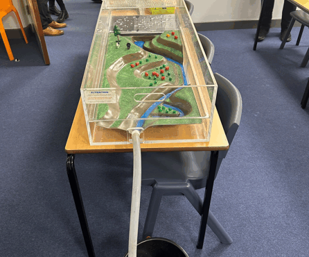 A flood model that shows flood alleviation scheme.