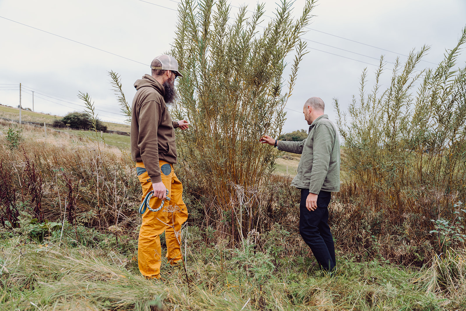 Landowner and CMBC NFM Project Engineer inspect the Willow revetments at Annabut Lee Farm