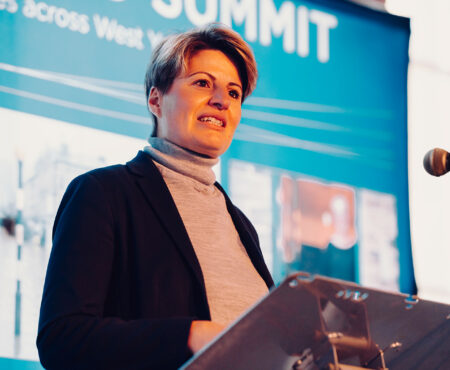 Emma Hardy, MP, Minister for Water and Flooding speaking at the West Yorkshire Flood Summit in 2025