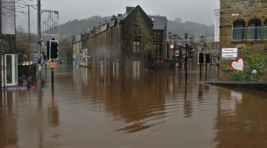 Strom Eva. Image shows New Road under water.