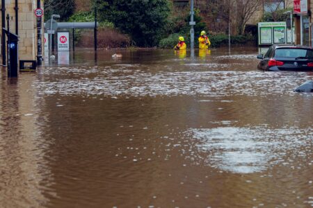 2020 flood in Hebden Bridge Highstreet