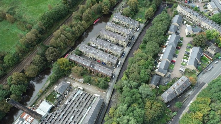 Stubbing Hall Road Flood Alleviation Scheme aerial image.