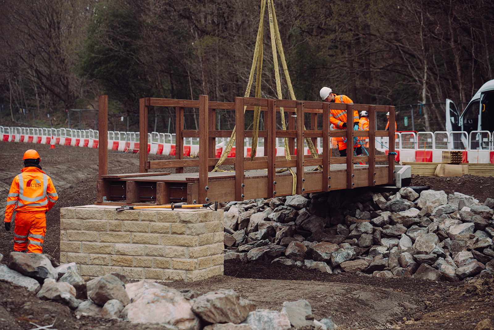 Bridge being installed at Wellholme Park in Brighouse
