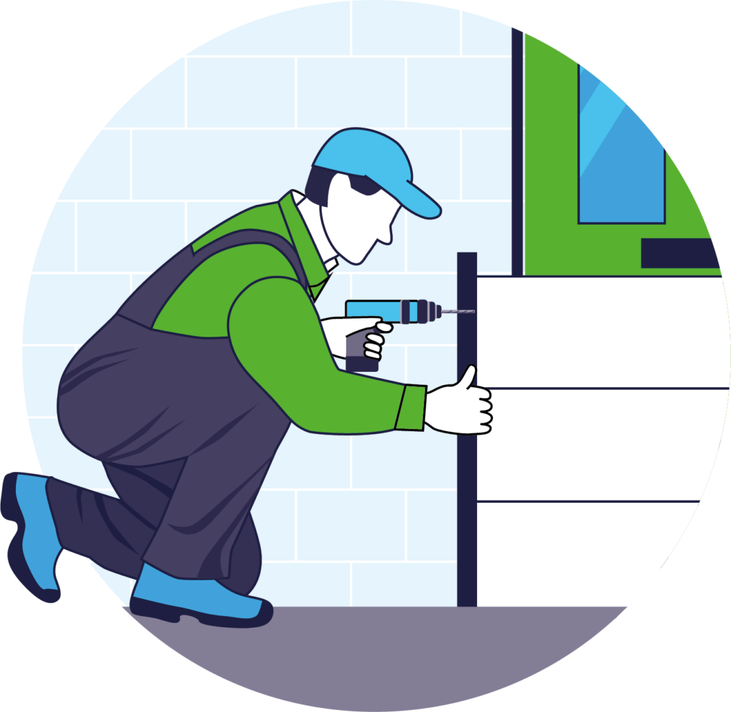 Graphic of a person installing a flood door