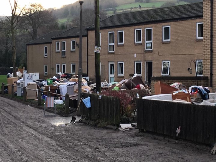 Flooded street in Mytholmroyd