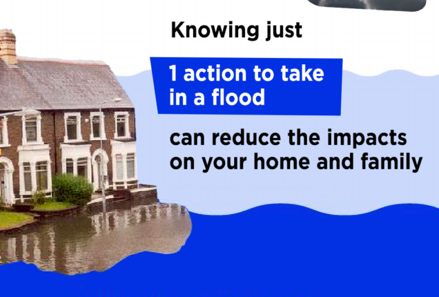Flooded homes with campaign message encouraging people to take action before a flood and visit GOV.UK/FLOOD-ACTION to prepare and reduce impacts on their home and family.